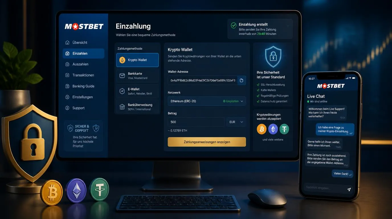 Krypto-Einzahlung im Casino mit Wallet-Adresse, Netzwerkprüfung und bestätigter Transaktion
