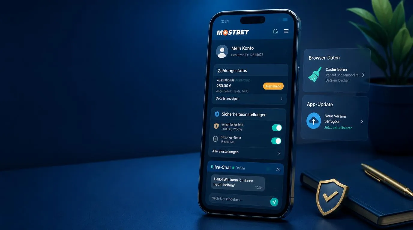 Smartphone mit Casino-Konto, Zahlungsstatus und geöffnetem Live-Chat für mobile Hilfe